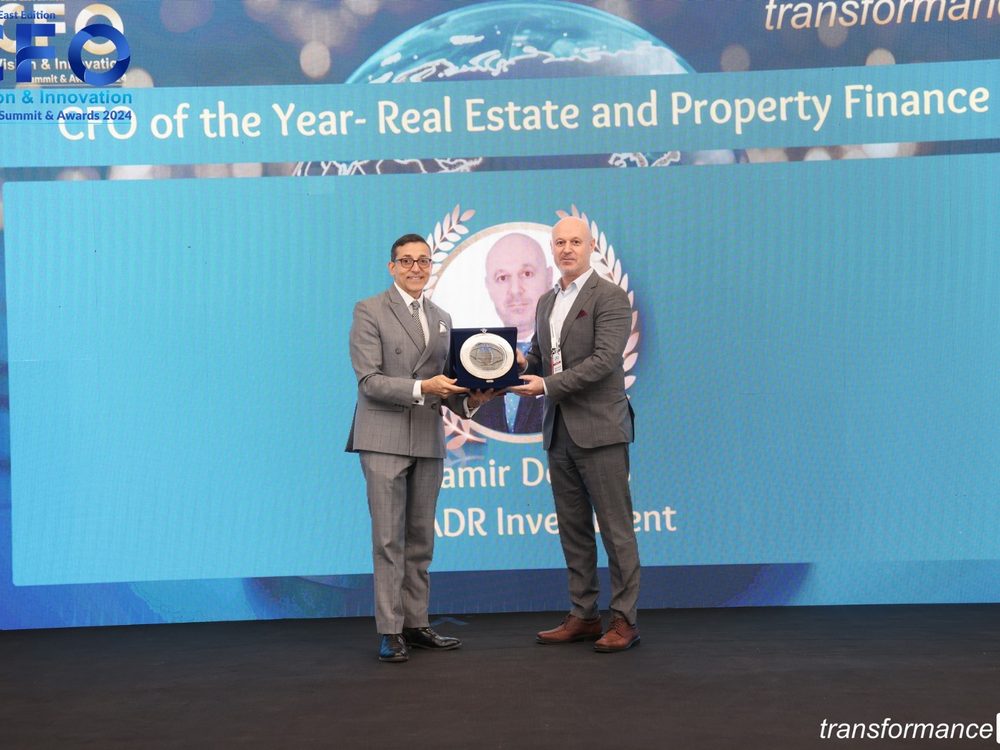 Samir Derbas receiving the CFO of the Year award for Real Estate and Property Finance, 2024
